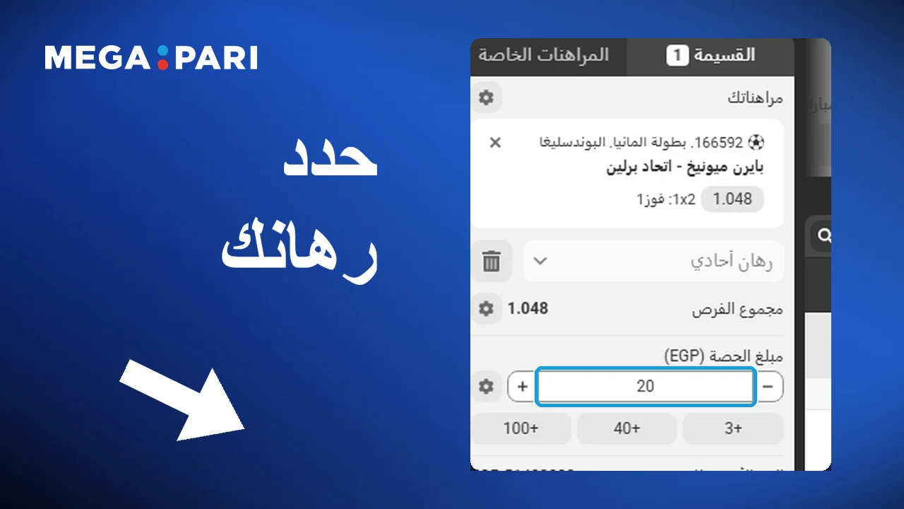 مراجعة الاحتمالات وتحديد مبلغ الرهان في Megapari