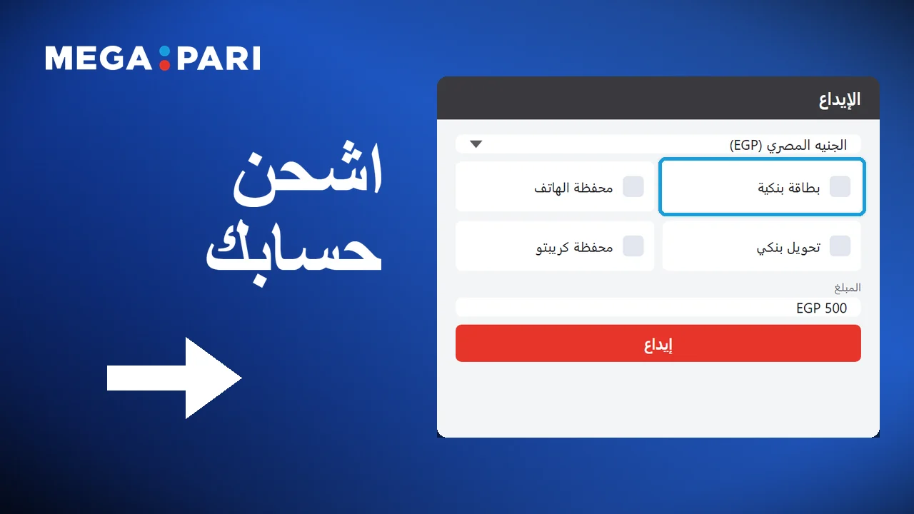 اختيار وسيلة دفع وشحن حساب Megapari
