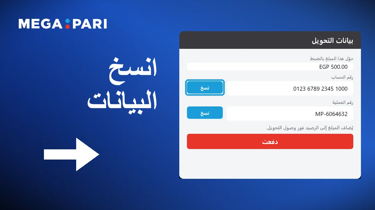 نسخ بيانات الدفع الظاهرة على الشاشة
