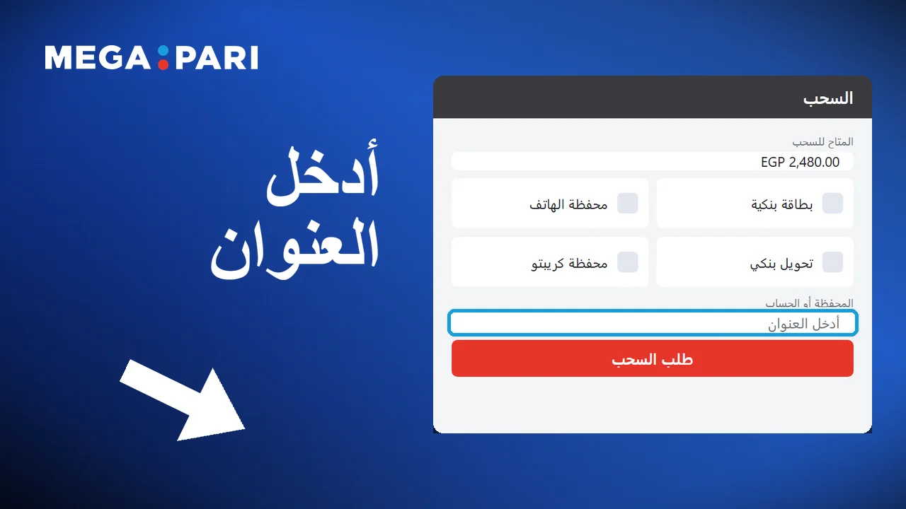 إدخال عنوان المحفظة الخاصة بك لطلب السحب